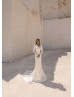 Off Shoulder Long Sleeves Ivory Satin Modest Wedding Dress